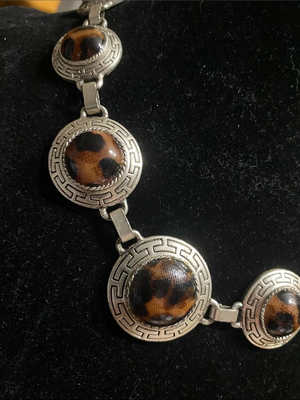 Southwest Leopard Print Cabochon Silver-Tone Necklace